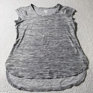 Reebok Short Sleeve T-Shirt Top Gray Womens Size Small Round Neck Stripe Tee Gym